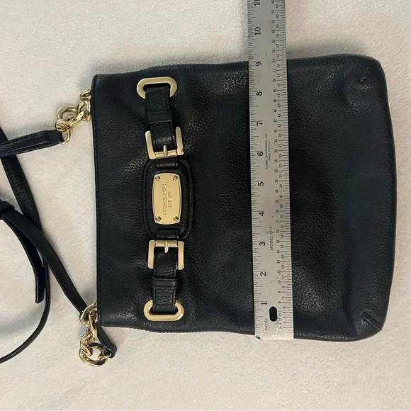 Michael Kors Hamilton Messenger Bag Crossbody Pebbled Leather Gold Accent, Black - Picture 4 of 7